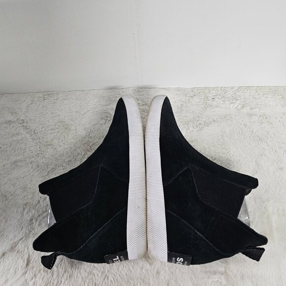 Sorel Black Athletic Pull On Fabric Hidden Wedge Skater Punk Bootie 8 - Picture 7 of 12